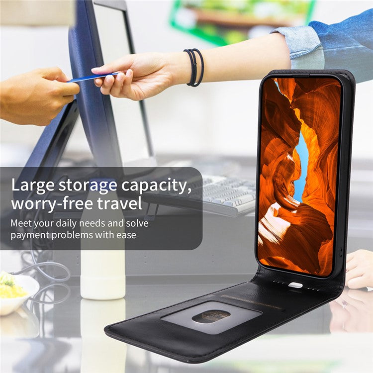 Magnetic Vertical Flip Leather Phone Cover For vivo S18 5G  /  S18 Pro 5G  /  V30 5G  /  V30 Pro 5G Case with Card Slot - Orange