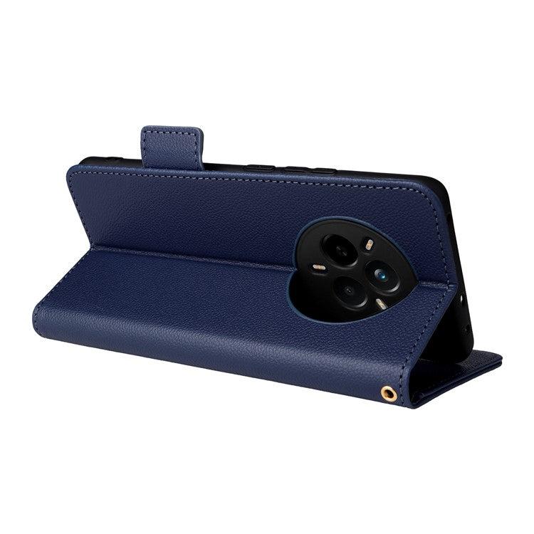 For Realme 14 Pro 5G Case Wallet Flip Litchi Texture PU Leather Phone Cover - Dark Blue