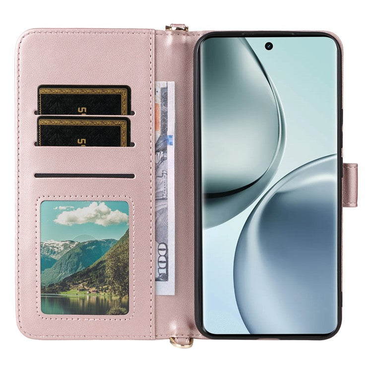 For Realme 14 Pro 5G Case with Shoulder Strap Wallet Leather Phone Cover - Pink