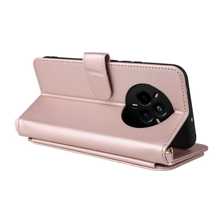For Realme 14 Pro 5G Case with Shoulder Strap Wallet Leather Phone Cover - Pink