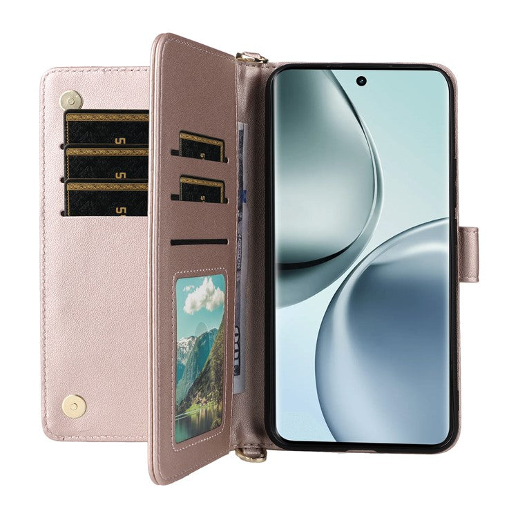 For Realme 14 Pro 5G Case with Shoulder Strap Wallet Leather Phone Cover - Pink