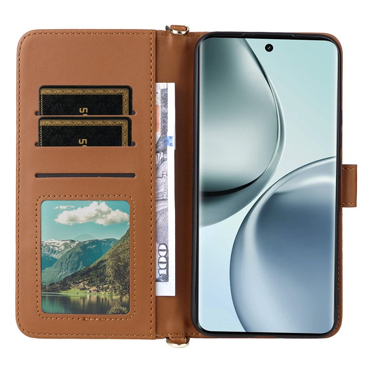 For Realme 14 Pro 5G Case with Shoulder Strap Wallet Leather Phone Cover - Brown