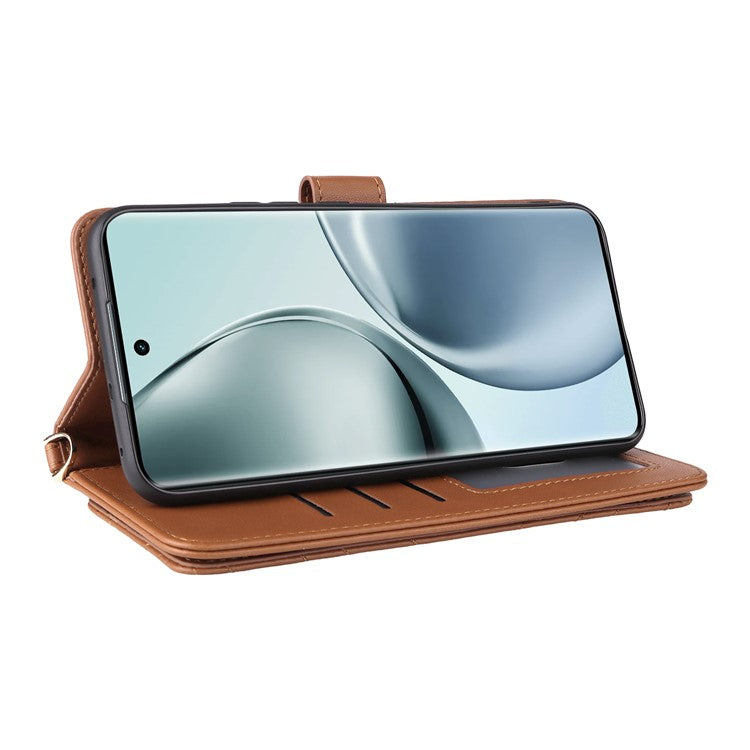 For Realme 14 Pro 5G Case with Shoulder Strap Wallet Leather Phone Cover - Brown