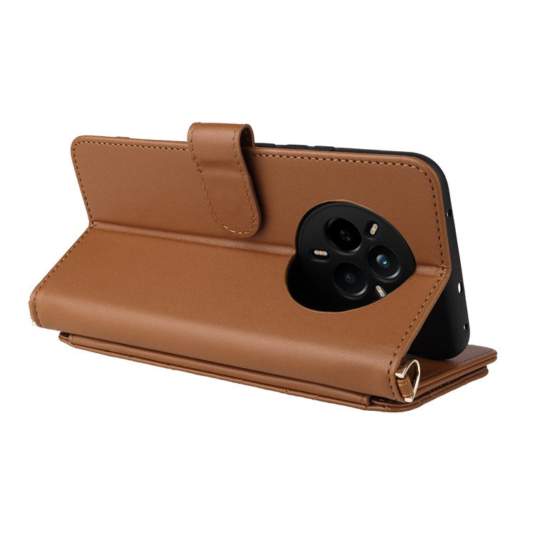 For Realme 14 Pro 5G Case with Shoulder Strap Wallet Leather Phone Cover - Brown