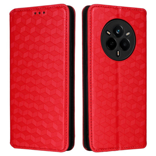 For Realme 14 Pro 5G Case Wallet Rhombus Imprinted Leather Phone Cover - Red