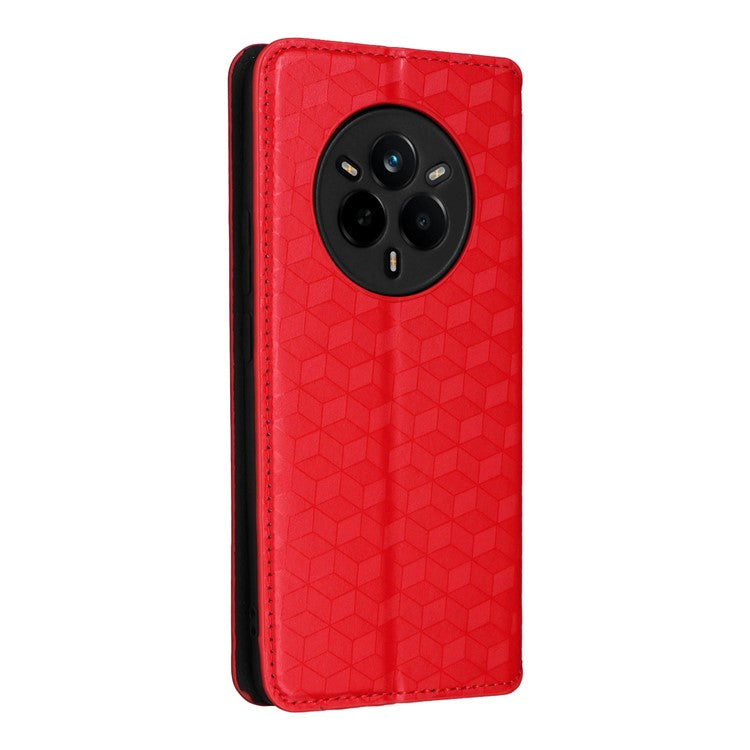 For Realme 14 Pro 5G Case Wallet Rhombus Imprinted Leather Phone Cover - Red