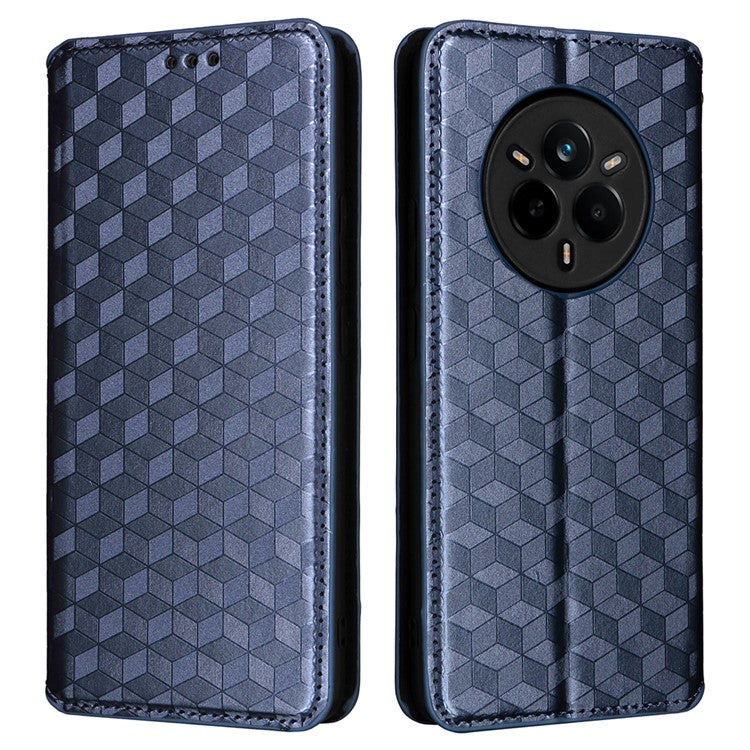For Realme 14 Pro 5G Case Wallet Rhombus Imprinted Leather Phone Cover - Blue