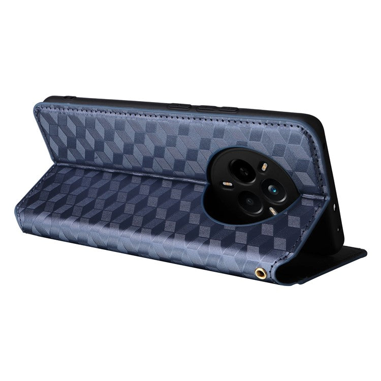 For Realme 14 Pro 5G Case Wallet Rhombus Imprinted Leather Phone Cover - Blue