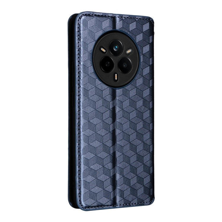 For Realme 14 Pro 5G Case Wallet Rhombus Imprinted Leather Phone Cover - Blue