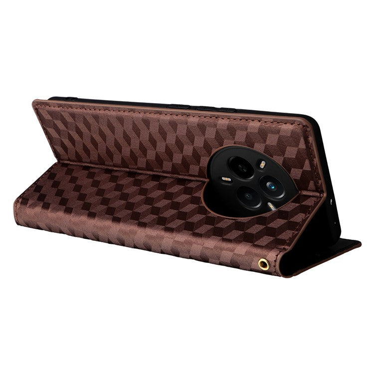 For Realme 14 Pro 5G Case Wallet Rhombus Imprinted Leather Phone Cover - Brown