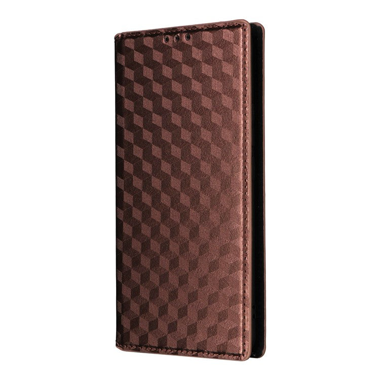 For Realme 14 Pro 5G Case Wallet Rhombus Imprinted Leather Phone Cover - Brown