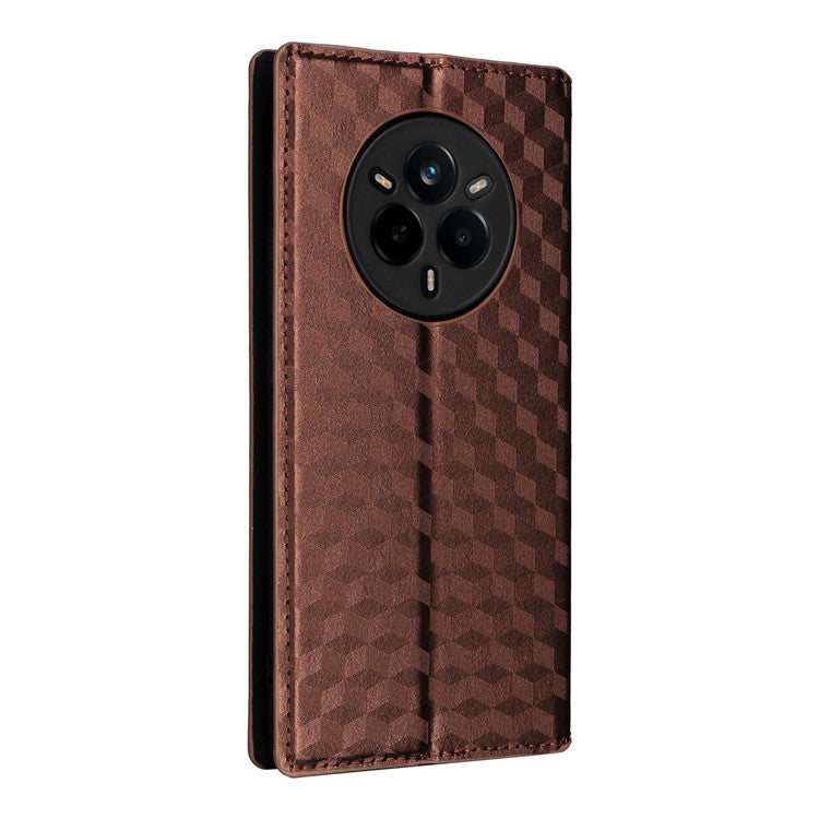For Realme 14 Pro 5G Case Wallet Rhombus Imprinted Leather Phone Cover - Brown