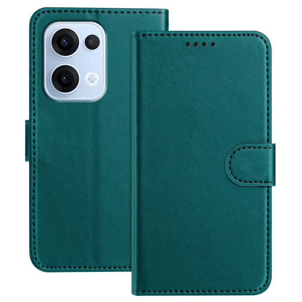 For Oppo Reno13 5G (Global) Leather Case Wallet Stand Solid Color Anti Drop Phone Cover - Green
