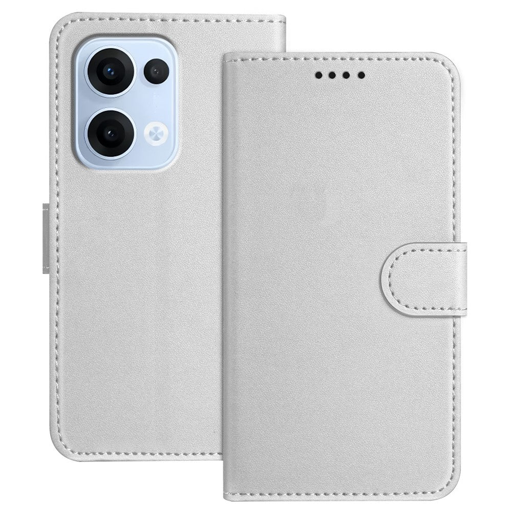 For Oppo Reno13 5G (Global) Leather Case Wallet Stand Solid Color Anti Drop Phone Cover - Silver