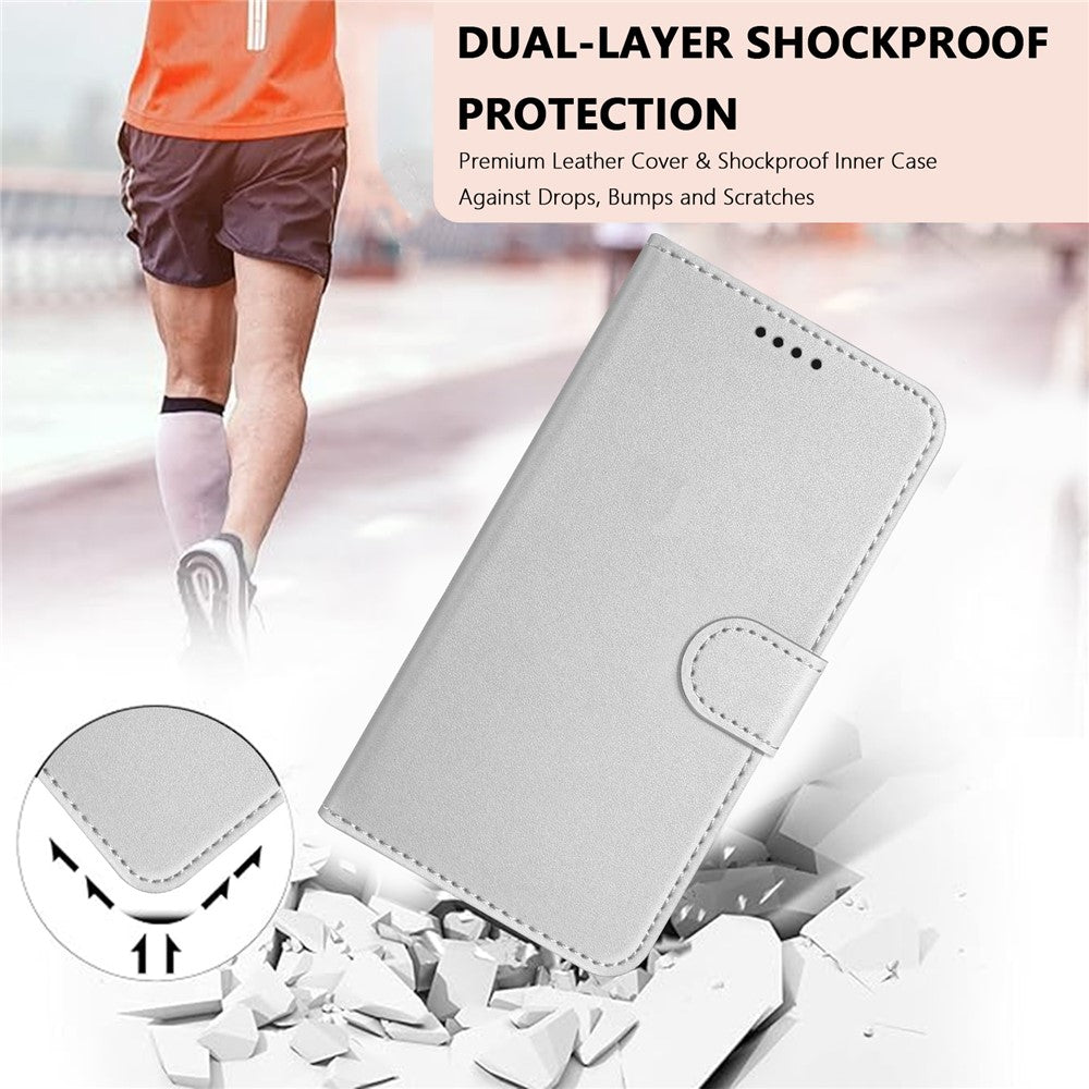 For Oppo Reno13 5G (Global) Leather Case Wallet Stand Solid Color Anti Drop Phone Cover - Silver