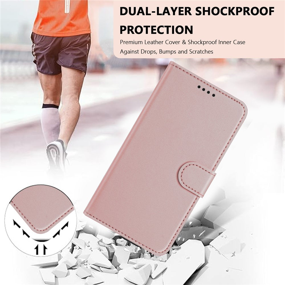 For Oppo Reno13 5G (Global) Leather Case Wallet Stand Solid Color Anti Drop Phone Cover - Rose Gold