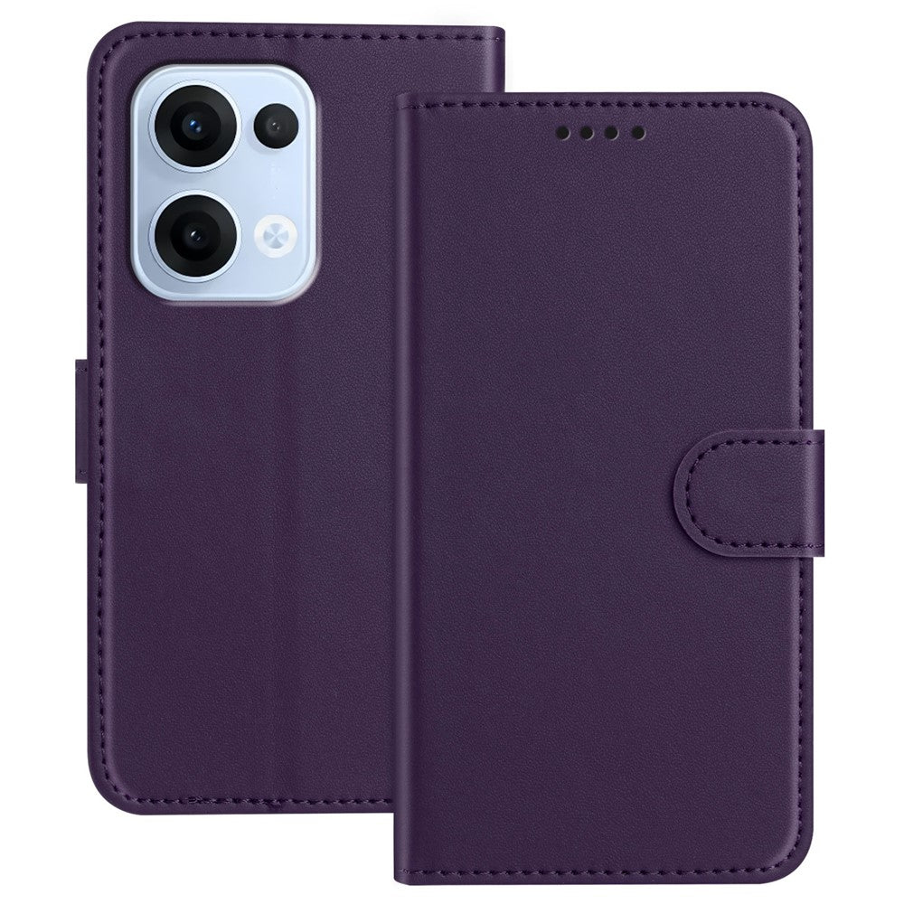 For Oppo Reno13 5G (Global) Leather Case Wallet Stand Solid Color Anti Drop Phone Cover - Purple