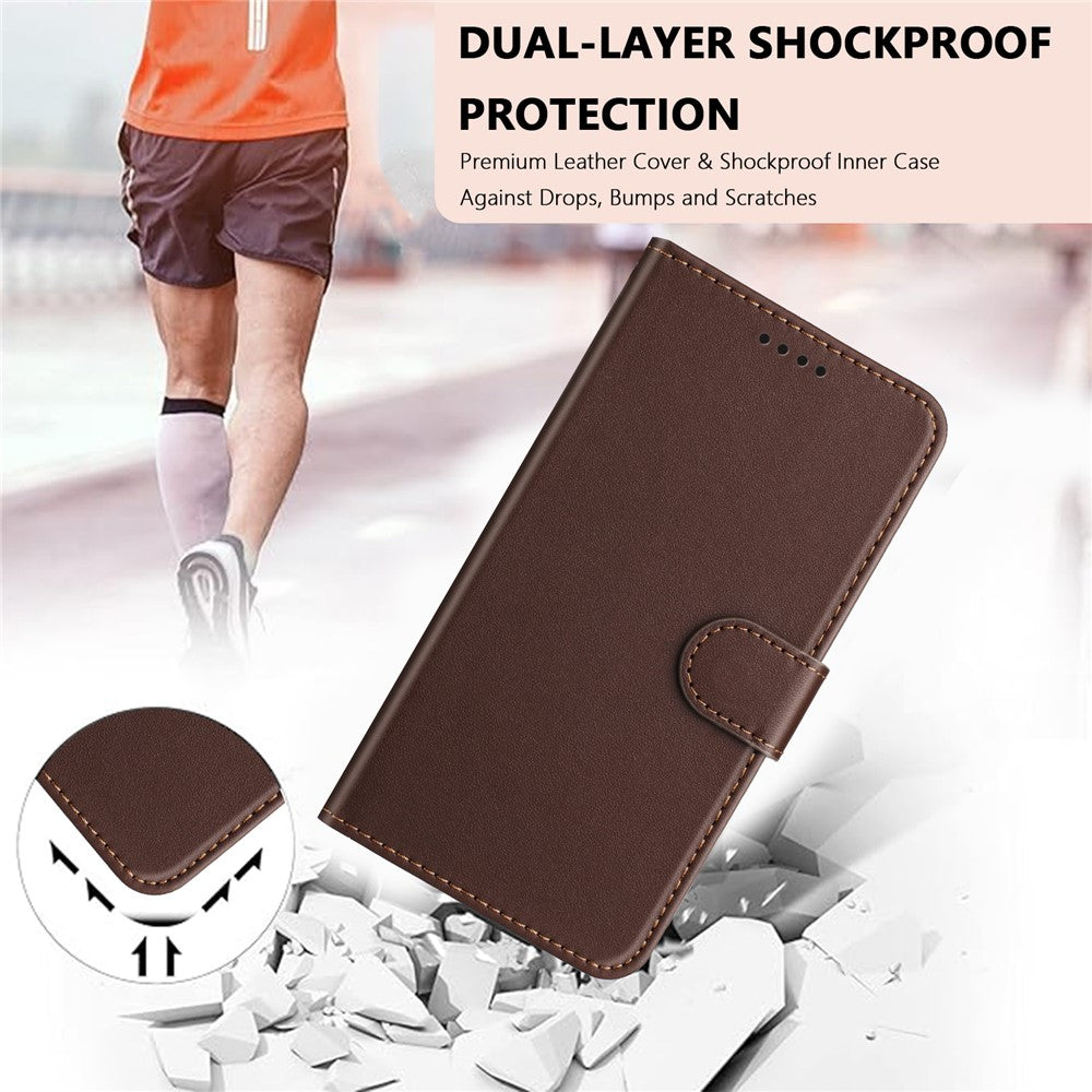 For Oppo Reno13 5G (Global) Leather Case Wallet Stand Solid Color Anti Drop Phone Cover - Brown