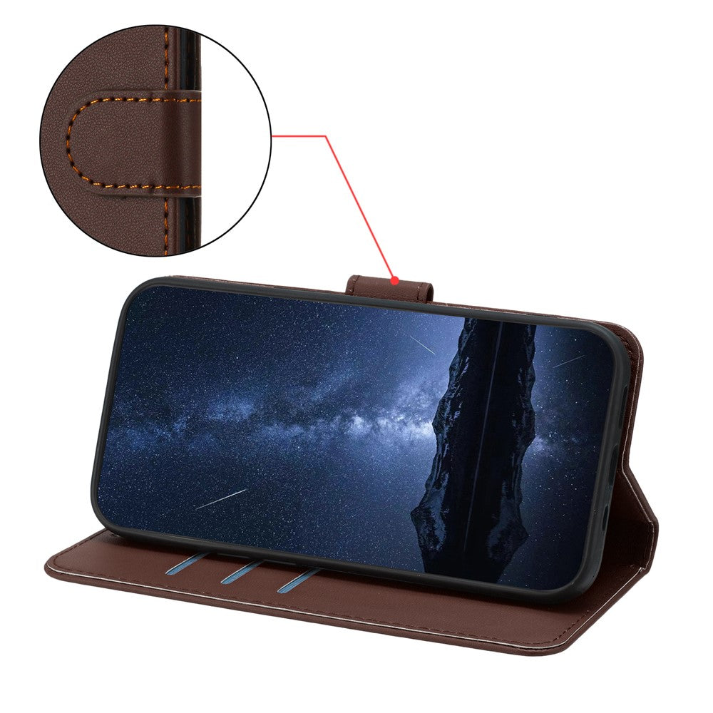 For Oppo Reno13 5G (Global) Leather Case Wallet Stand Solid Color Anti Drop Phone Cover - Brown