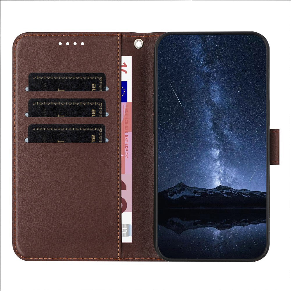 For Oppo Reno13 5G (Global) Leather Case Wallet Stand Solid Color Anti Drop Phone Cover - Brown