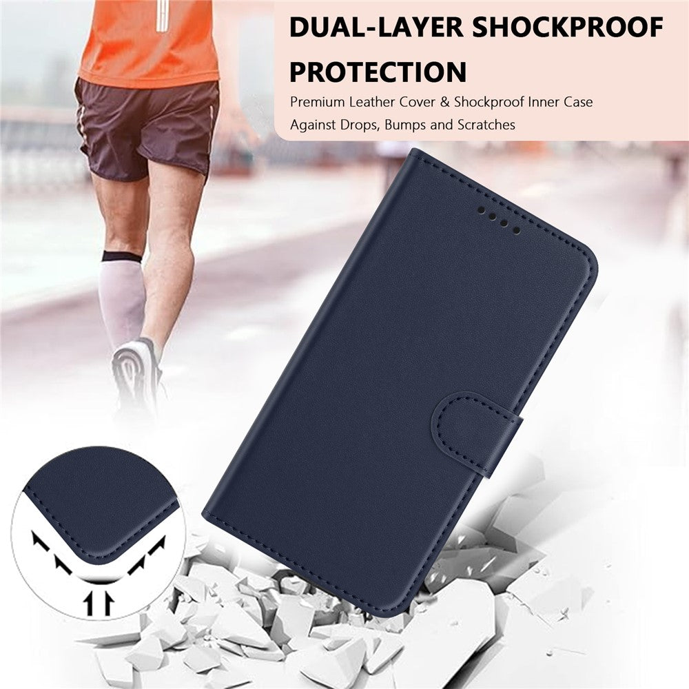 For Oppo Reno13 5G (Global) Leather Case Wallet Stand Solid Color Anti Drop Phone Cover - Blue