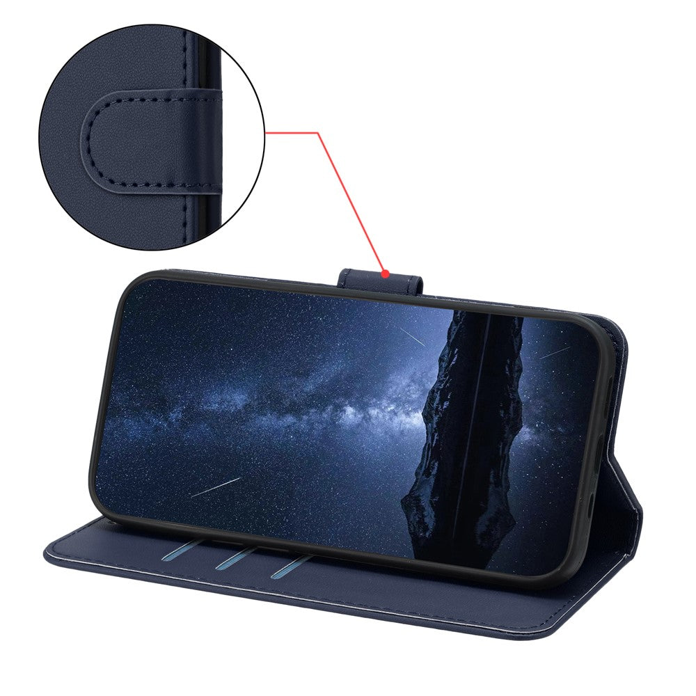 For Oppo Reno13 5G (Global) Leather Case Wallet Stand Solid Color Anti Drop Phone Cover - Blue