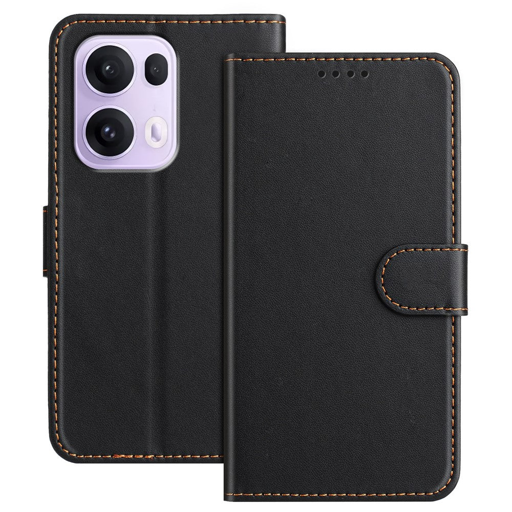 For Oppo Reno13 Pro 5G Leather Case Wallet Stand Solid Color Anti Drop Phone Cover - Black