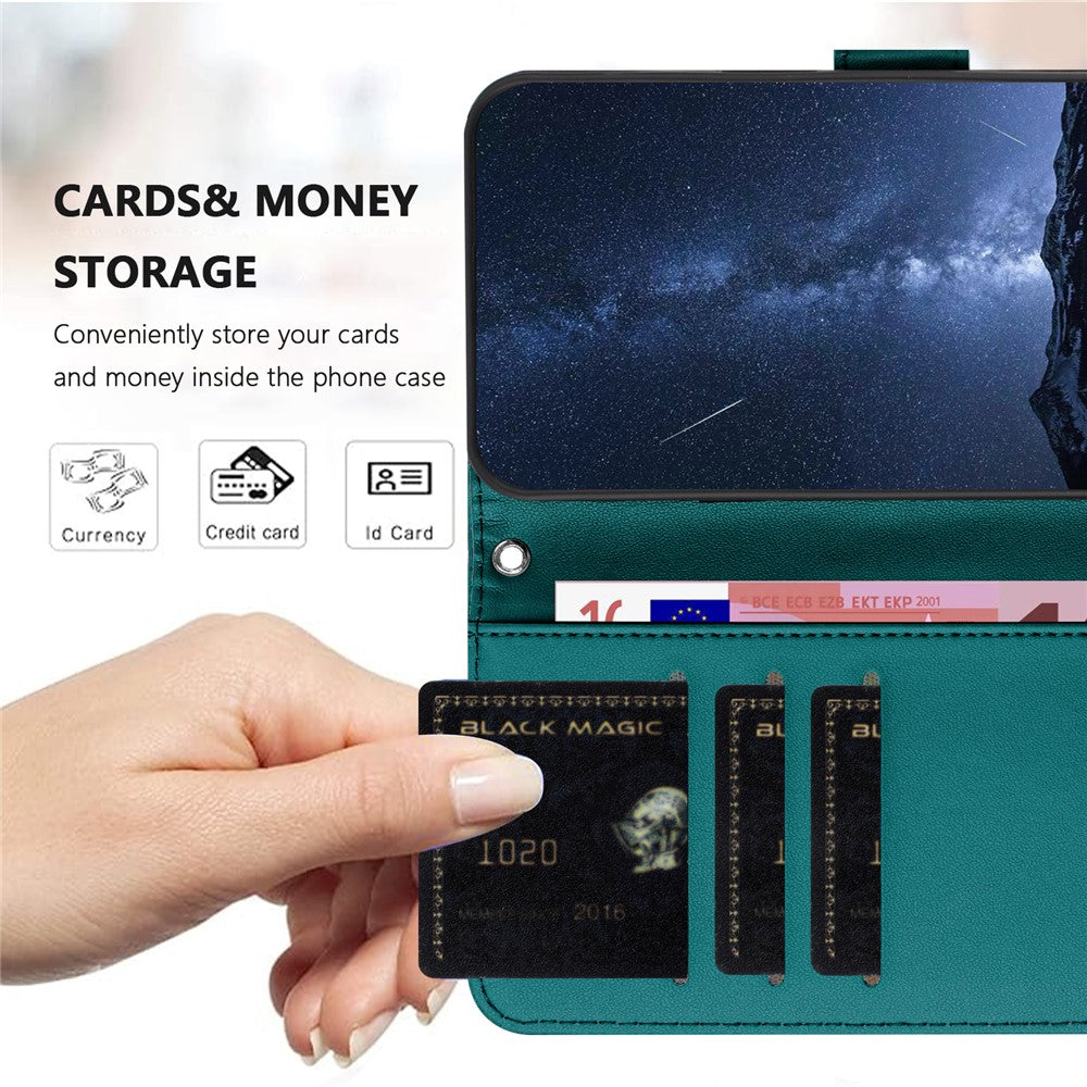 For Oppo Reno13 Pro 5G Leather Case Wallet Stand Solid Color Anti Drop Phone Cover - Green