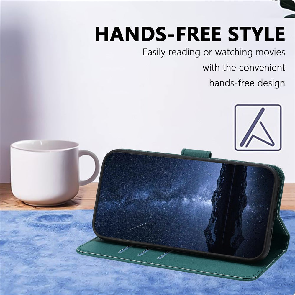 For Oppo Reno13 Pro 5G Leather Case Wallet Stand Solid Color Anti Drop Phone Cover - Green