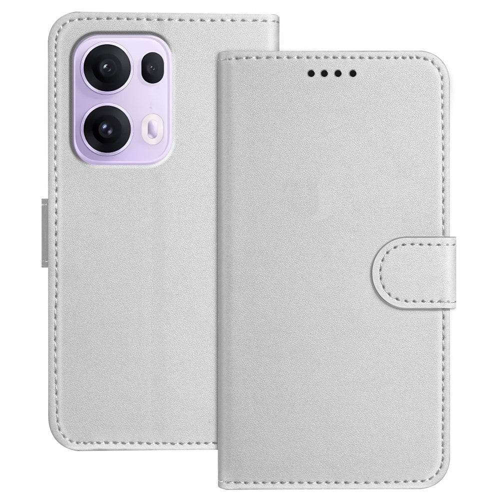 For Oppo Reno13 Pro 5G Leather Case Wallet Stand Solid Color Anti Drop Phone Cover - Silver