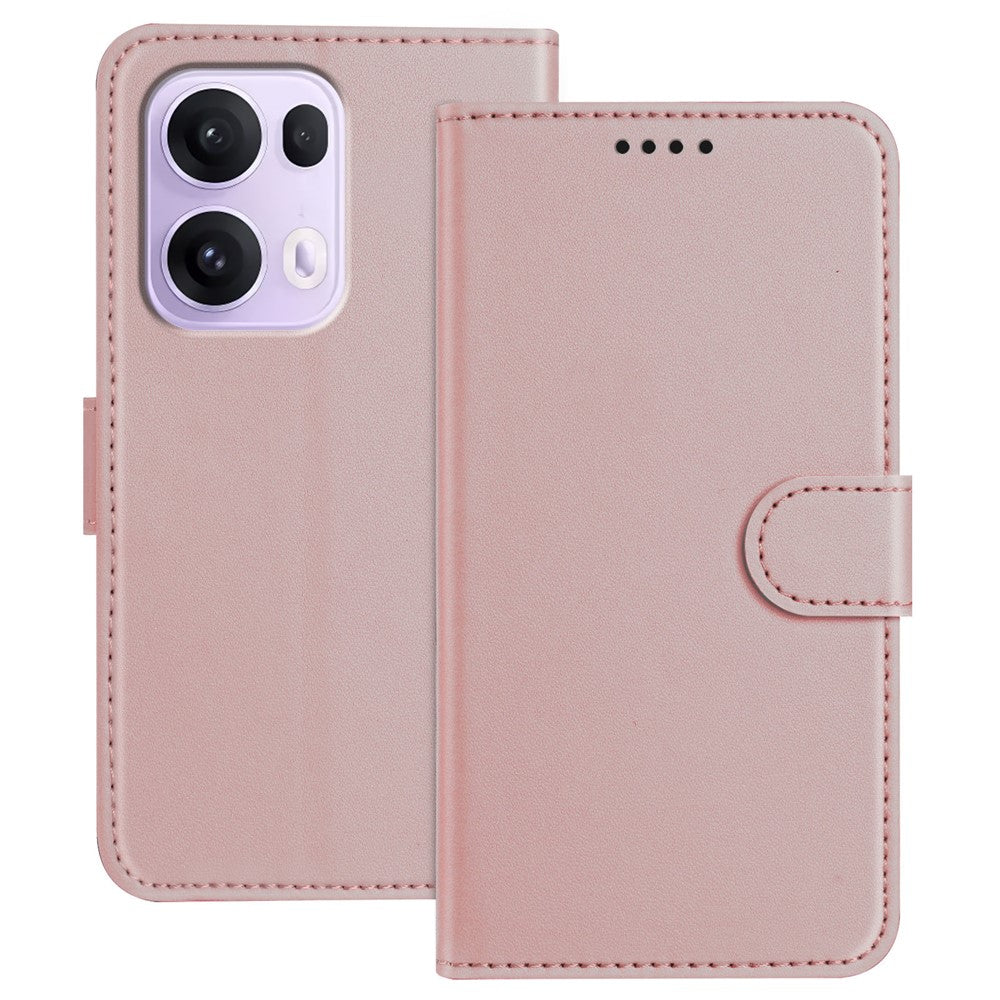 For Oppo Reno13 Pro 5G Leather Case Wallet Stand Solid Color Anti Drop Phone Cover - Rose Gold