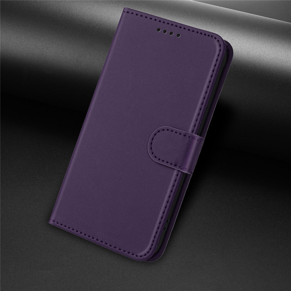For Oppo Reno13 Pro 5G Leather Case Wallet Stand Solid Color Anti Drop Phone Cover - Purple