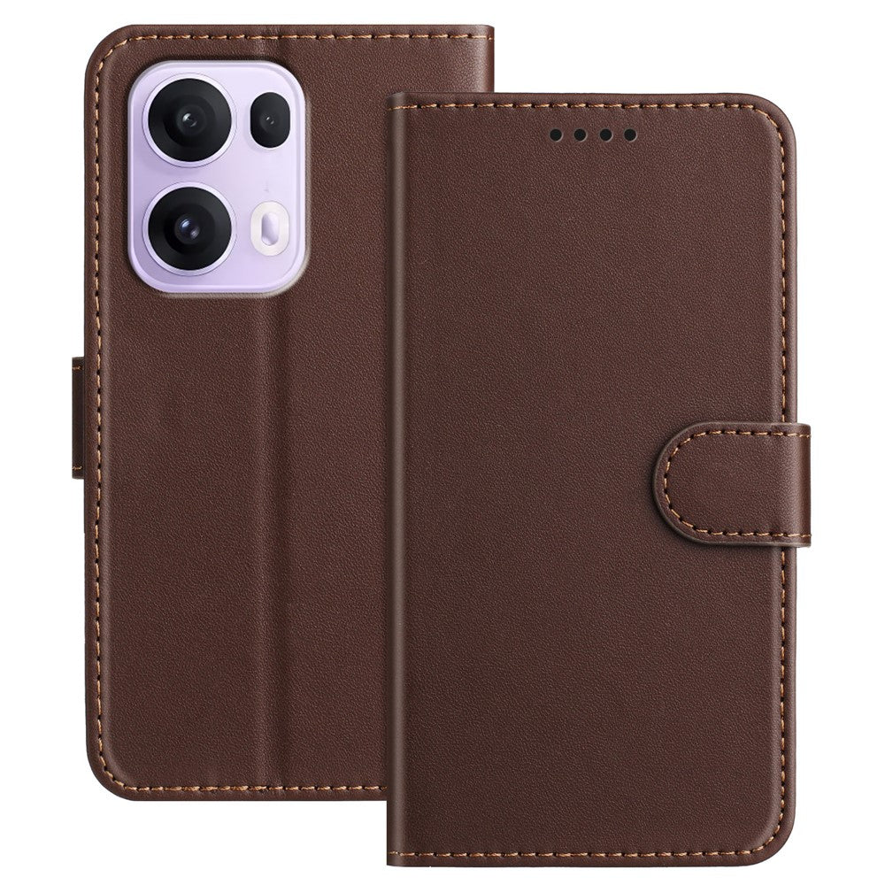 For Oppo Reno13 Pro 5G Leather Case Wallet Stand Solid Color Anti Drop Phone Cover - Brown
