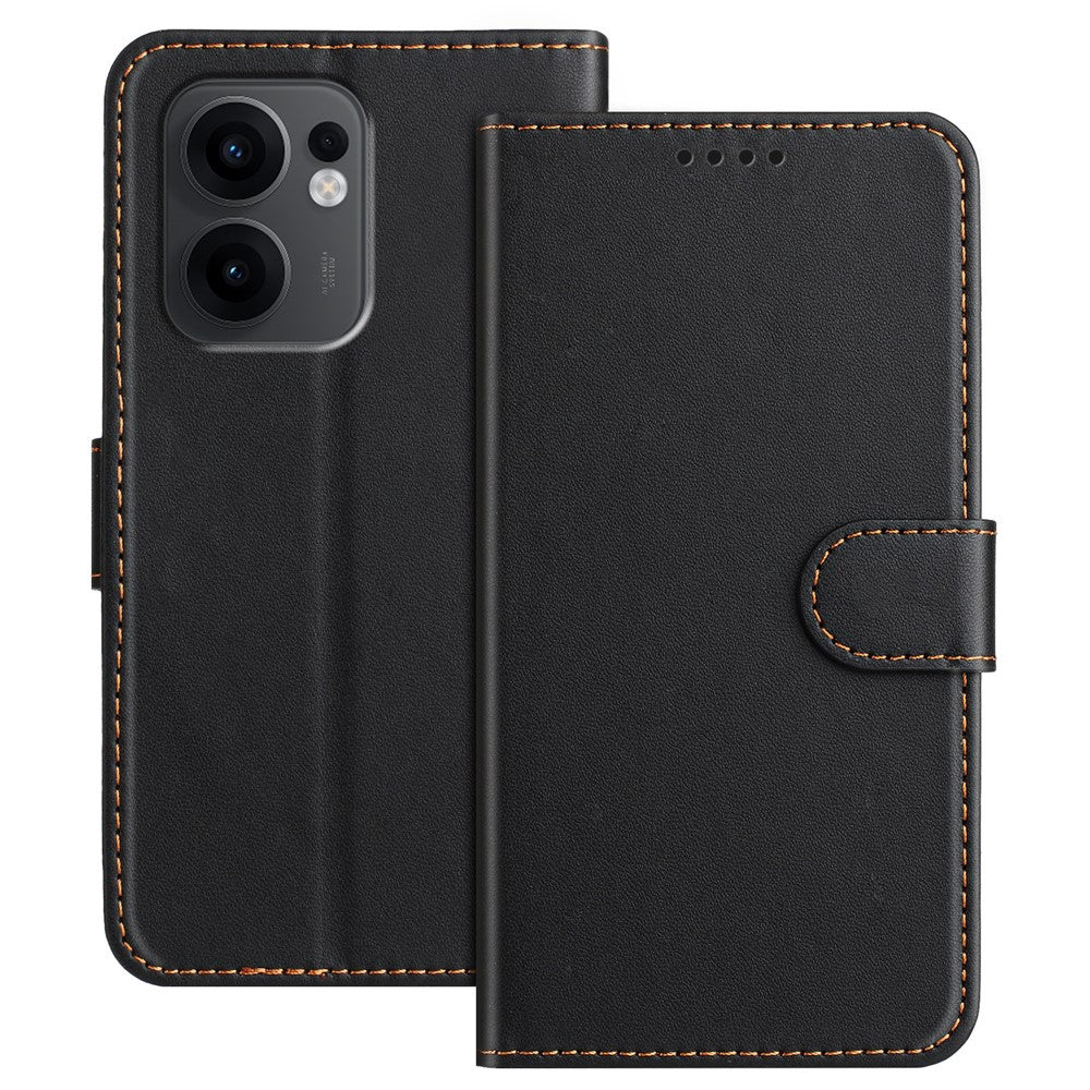 For Oppo Reno13 F 4G / Oppo Reno13 F 5G Leather Case Wallet Stand Solid Color Anti Drop Phone Cover - Black