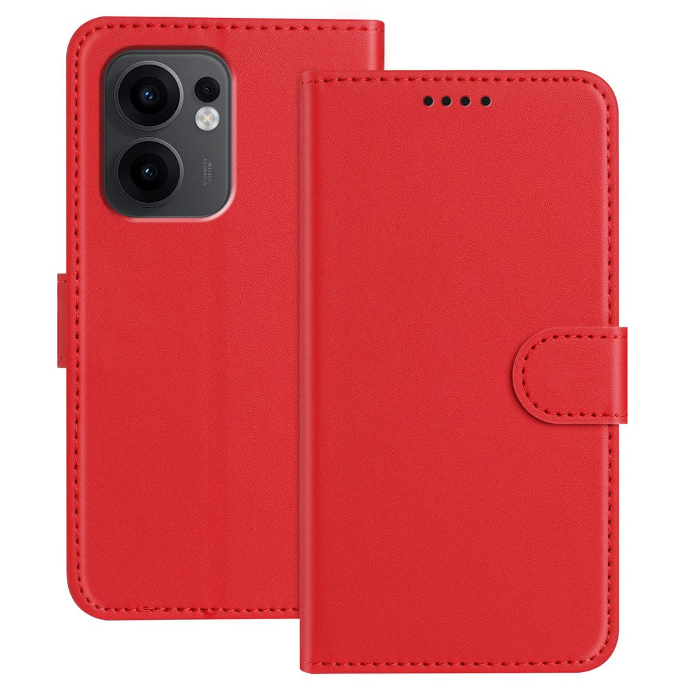 For Oppo Reno13 F 4G / Oppo Reno13 F 5G Leather Case Wallet Stand Solid Color Anti Drop Phone Cover - Red