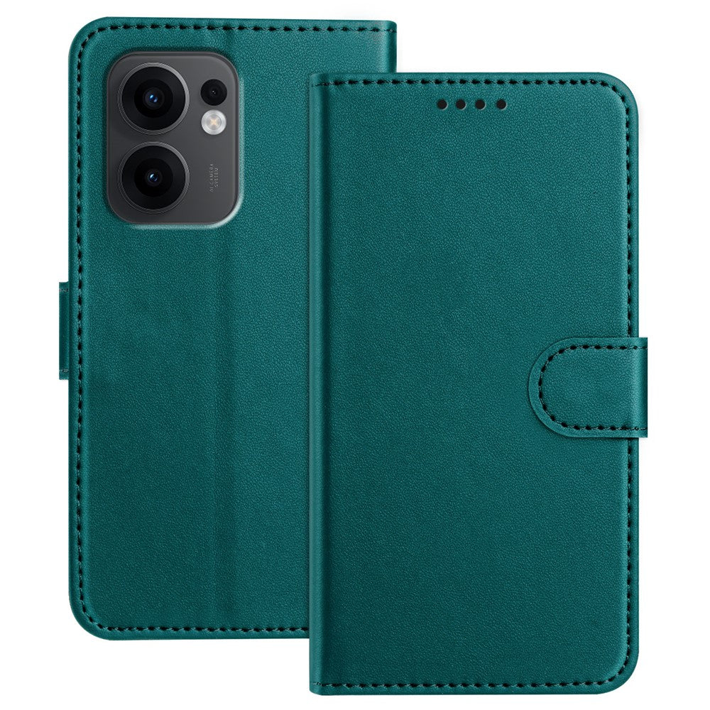 For Oppo Reno13 F 4G / Oppo Reno13 F 5G Leather Case Wallet Stand Solid Color Anti Drop Phone Cover - Green