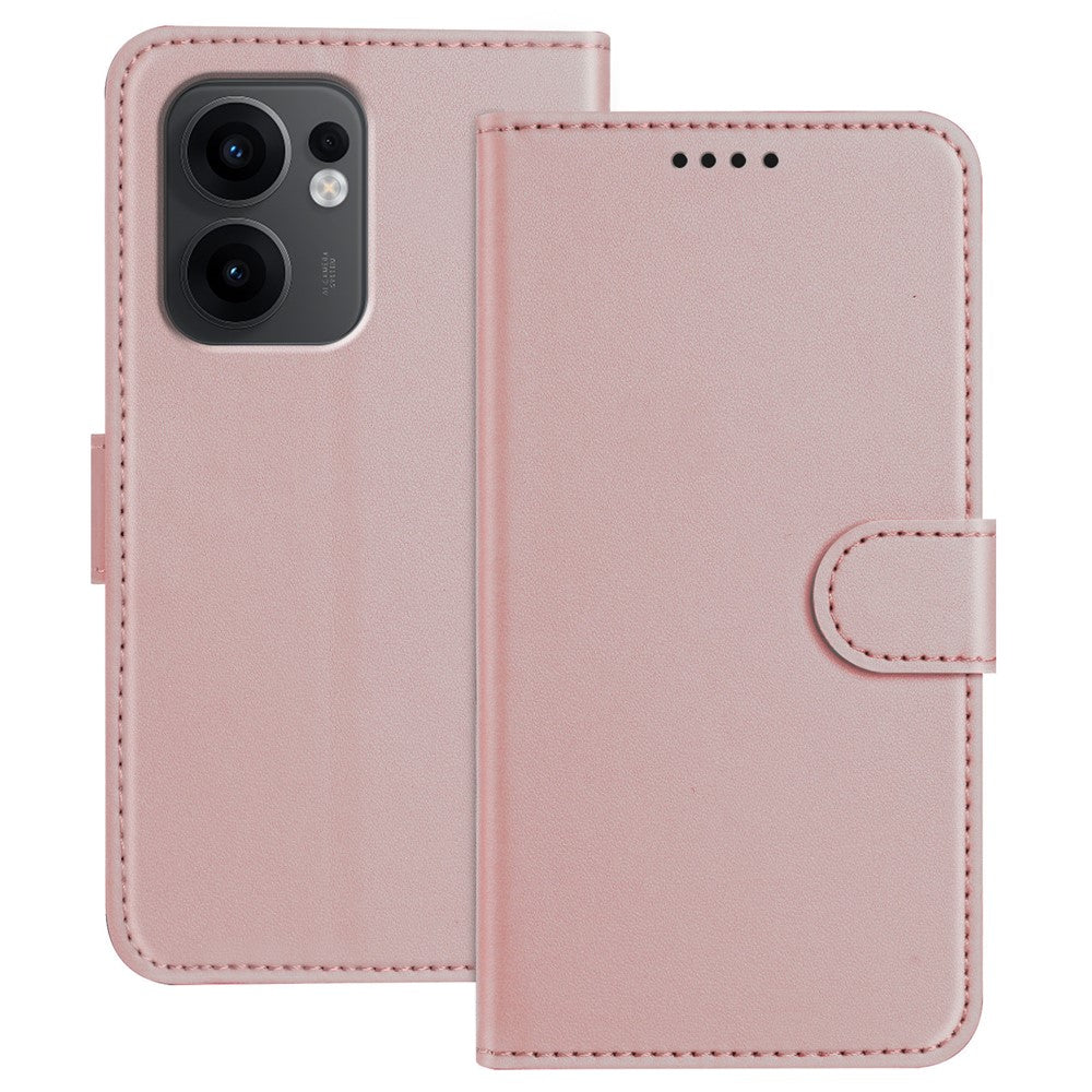 For Oppo Reno13 F 4G / Oppo Reno13 F 5G Leather Case Wallet Stand Solid Color Anti Drop Phone Cover - Rose Gold