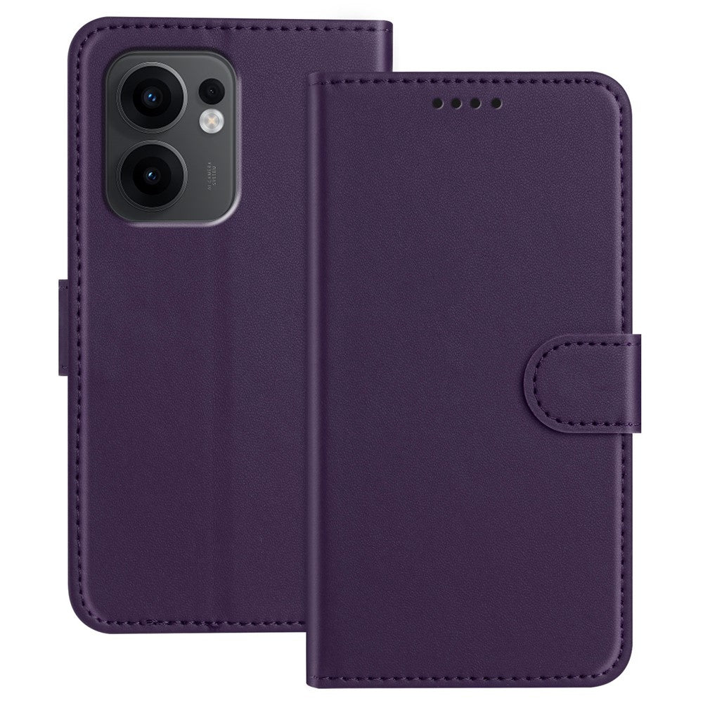 For Oppo Reno13 F 4G / Oppo Reno13 F 5G Leather Case Wallet Stand Solid Color Anti Drop Phone Cover - Purple