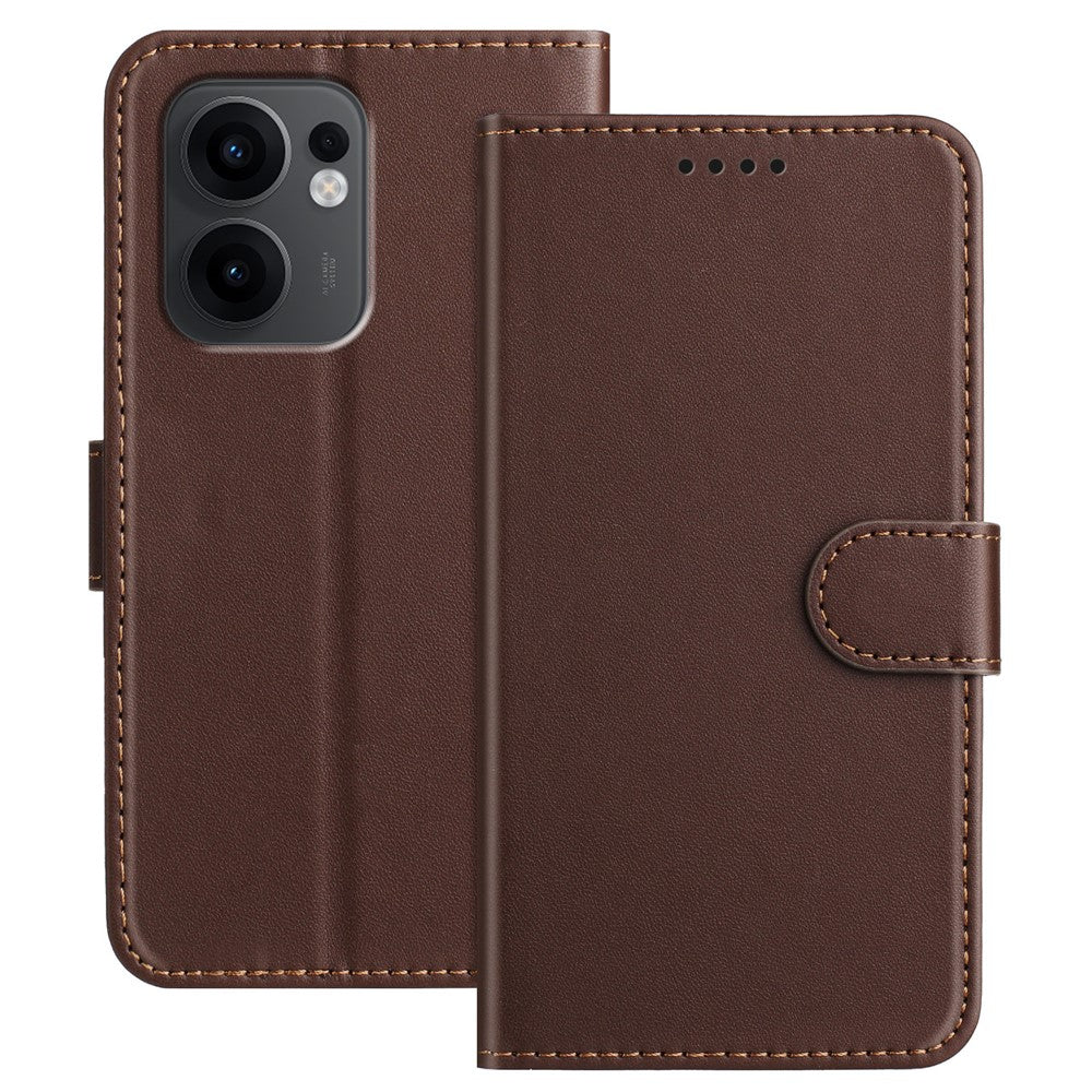 For Oppo Reno13 F 4G / Oppo Reno13 F 5G Leather Case Wallet Stand Solid Color Anti Drop Phone Cover - Brown