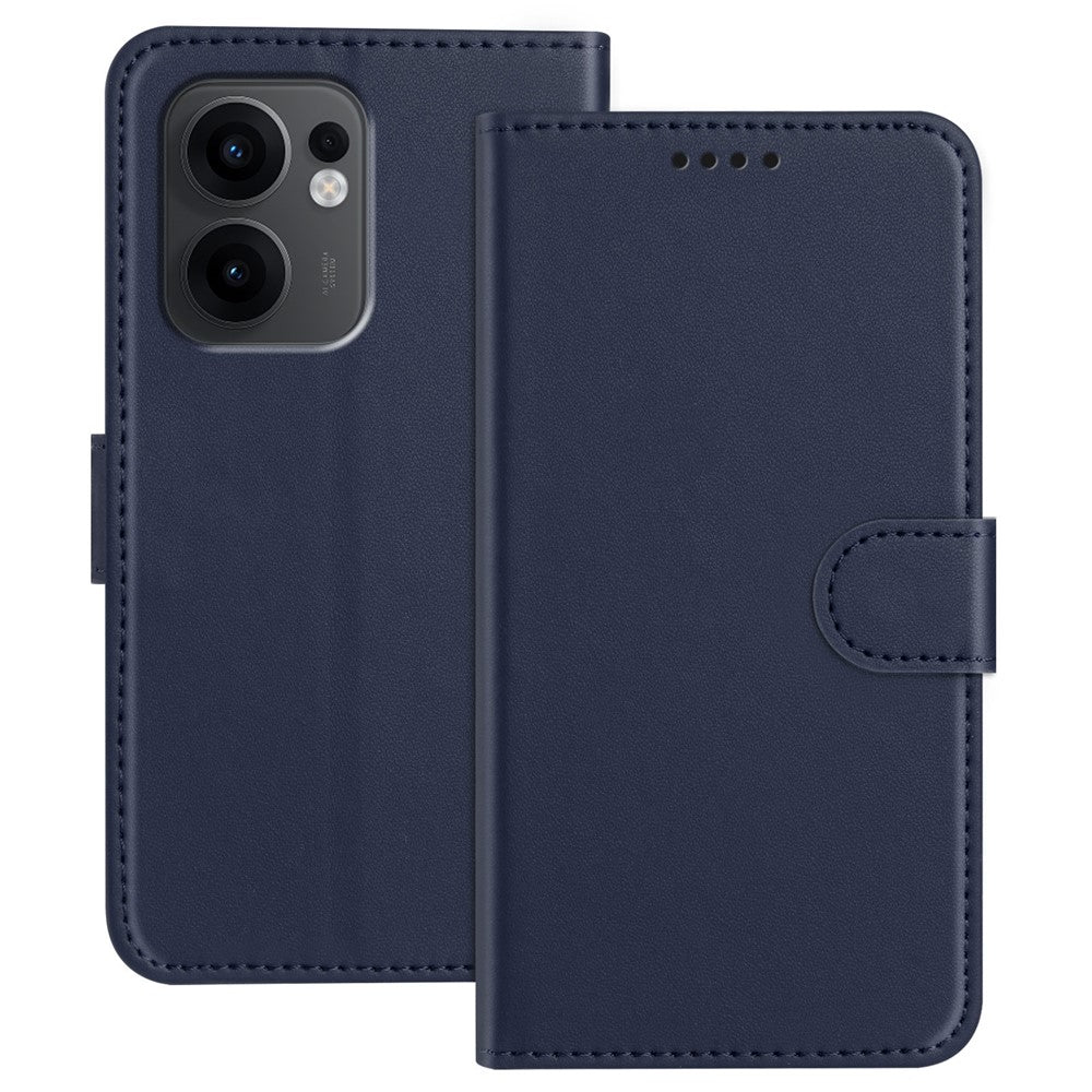 For Oppo Reno13 F 4G / Oppo Reno13 F 5G Leather Case Wallet Stand Solid Color Anti Drop Phone Cover - Blue