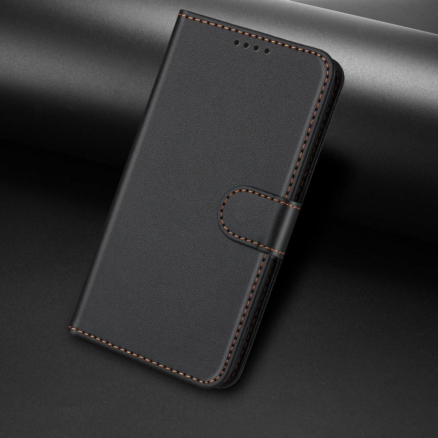 For Realme 14 Pro 5G Leather Case Wallet Stand Solid Color Anti Drop Phone Cover - Black