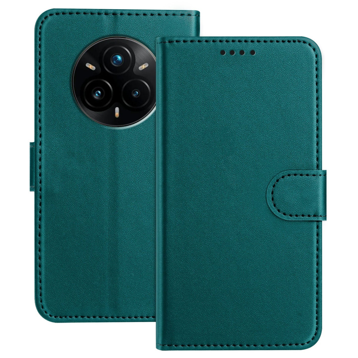 For Realme 14 Pro+ 5G Leather Case Wallet Stand Solid Color Anti Drop Phone Cover - Green