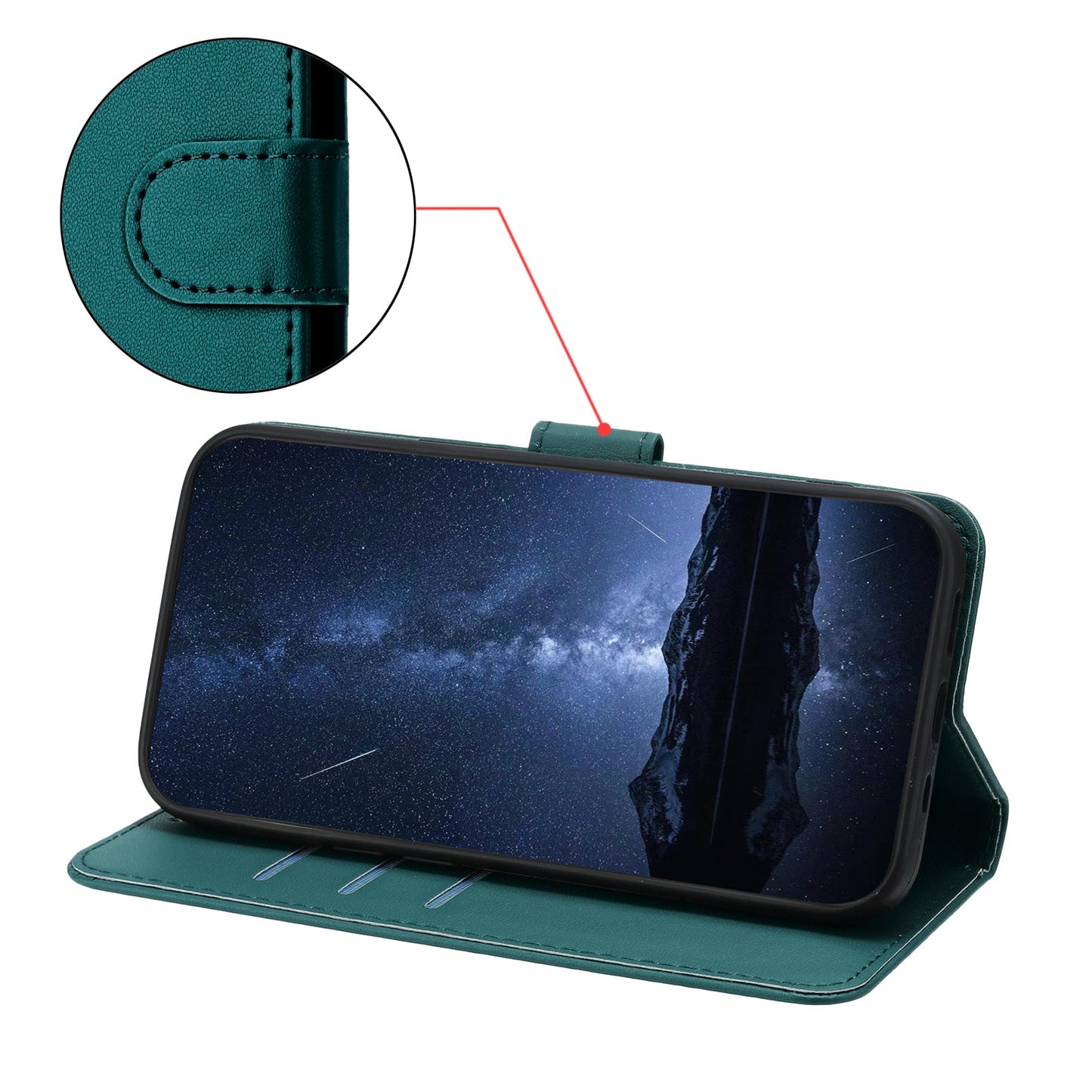 For Realme 14 Pro+ 5G Leather Case Wallet Stand Solid Color Anti Drop Phone Cover - Green