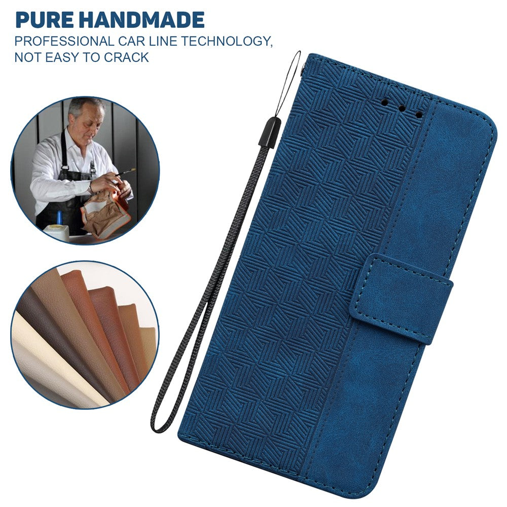 For Oppo Reno13 5G (Global) Case Geometry Pattern Leather Wallet Phone Cover with Wrist Strap - Blue