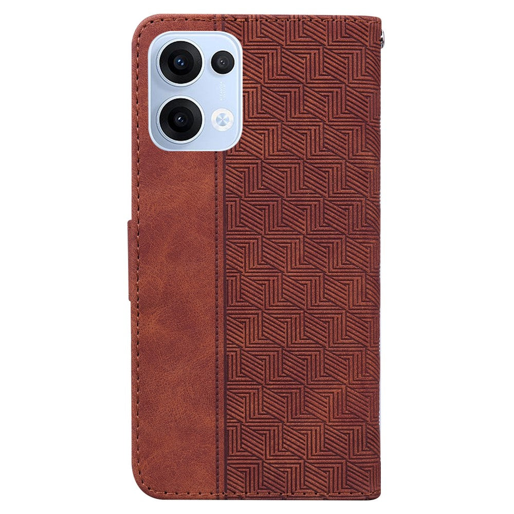 For Oppo Reno13 5G (Global) Case Geometry Pattern Leather Wallet Phone Cover with Wrist Strap - Brown