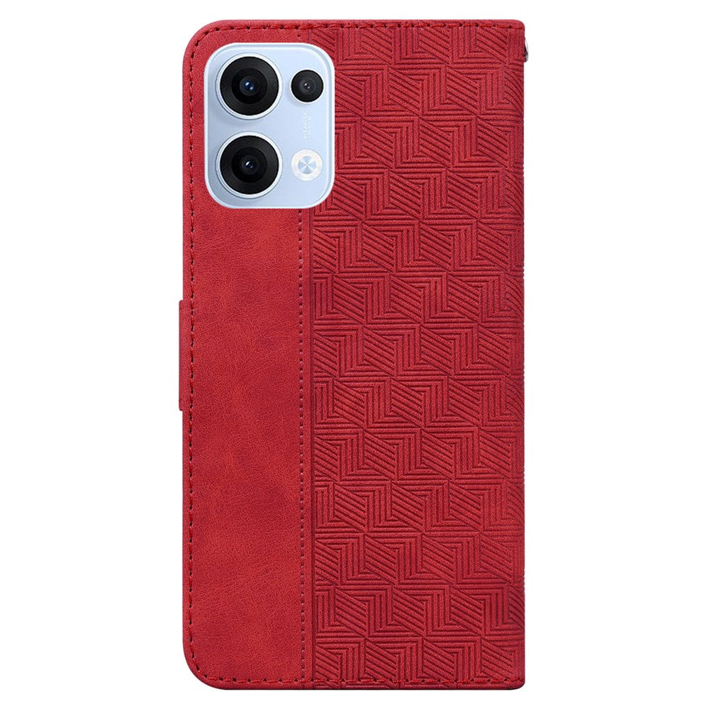 For Oppo Reno13 5G (Global) Case Geometry Pattern Leather Wallet Phone Cover with Wrist Strap - Red