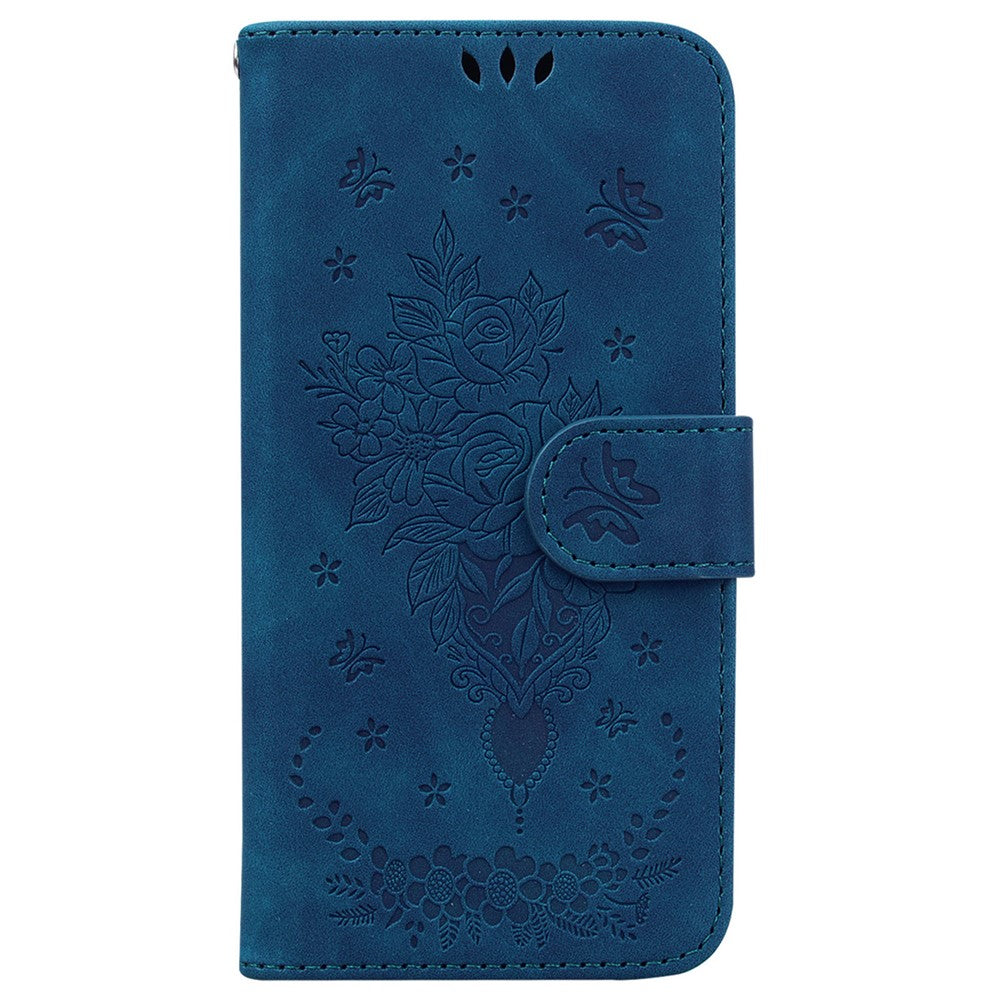 For Oppo Reno13 5G (Global) Case PU Leather Wallet Phone Cover Butterfly Flower Imprint - Blue