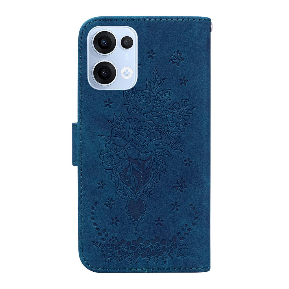 For Oppo Reno13 5G (Global) Case PU Leather Wallet Phone Cover Butterfly Flower Imprint - Blue