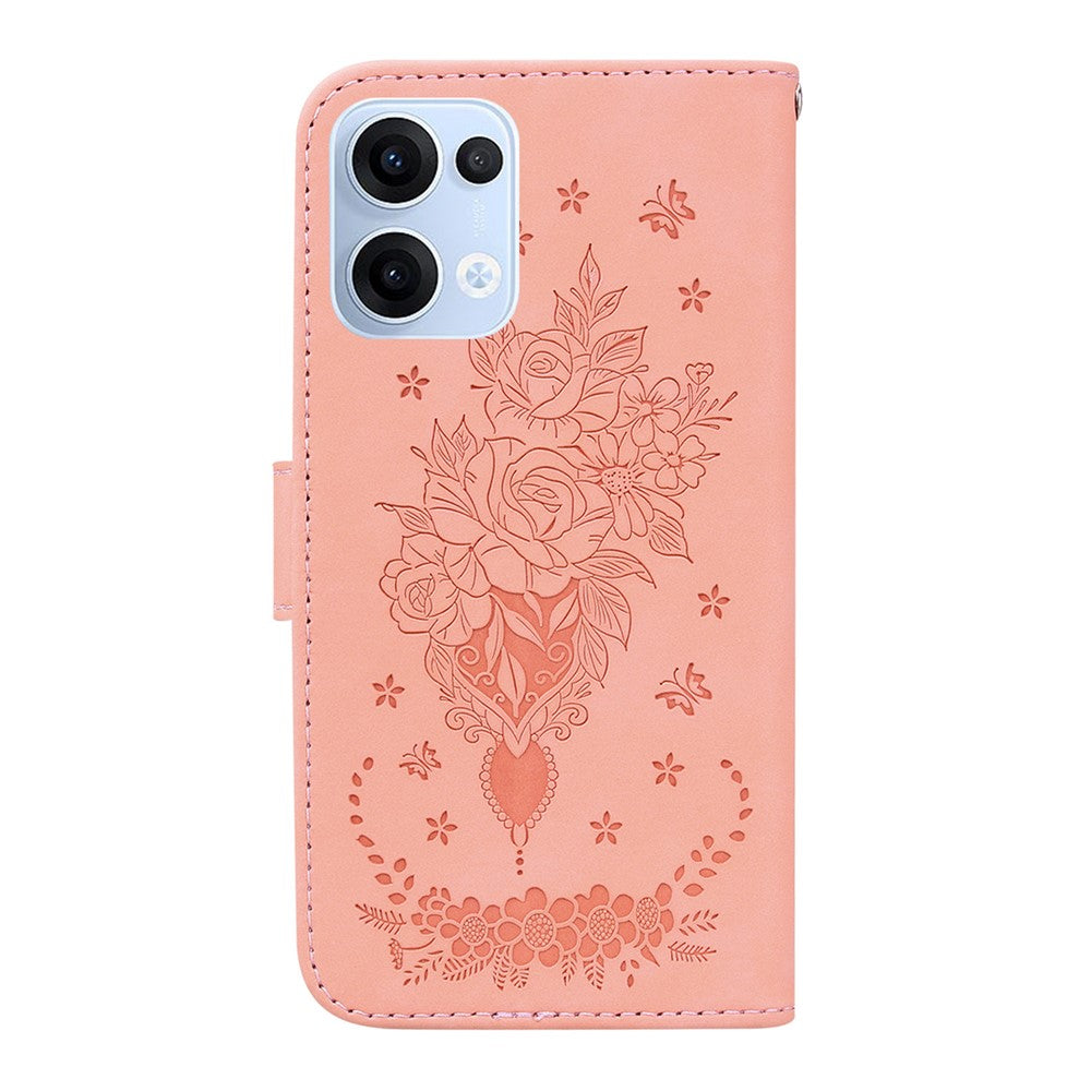 For Oppo Reno13 5G (Global) Case PU Leather Wallet Phone Cover Butterfly Flower Imprint - Pink