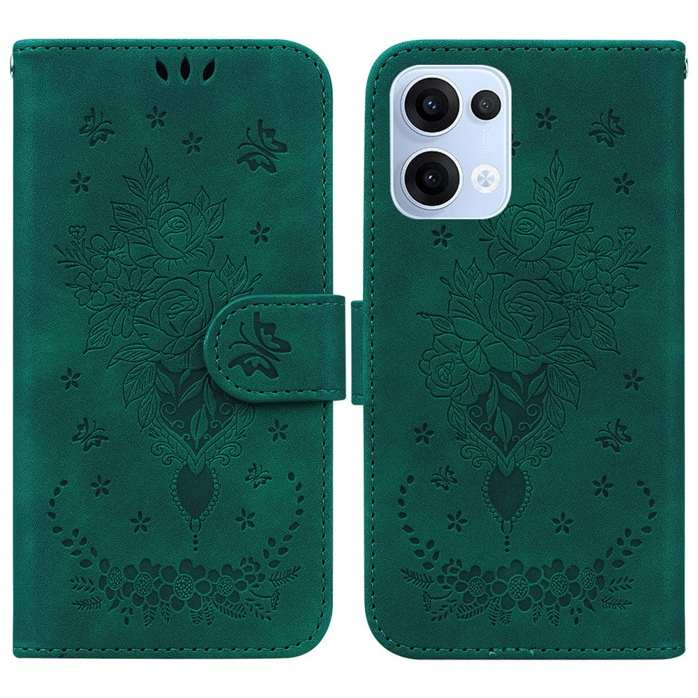 For Oppo Reno13 5G (Global) Case PU Leather Wallet Phone Cover Butterfly Flower Imprint - Green